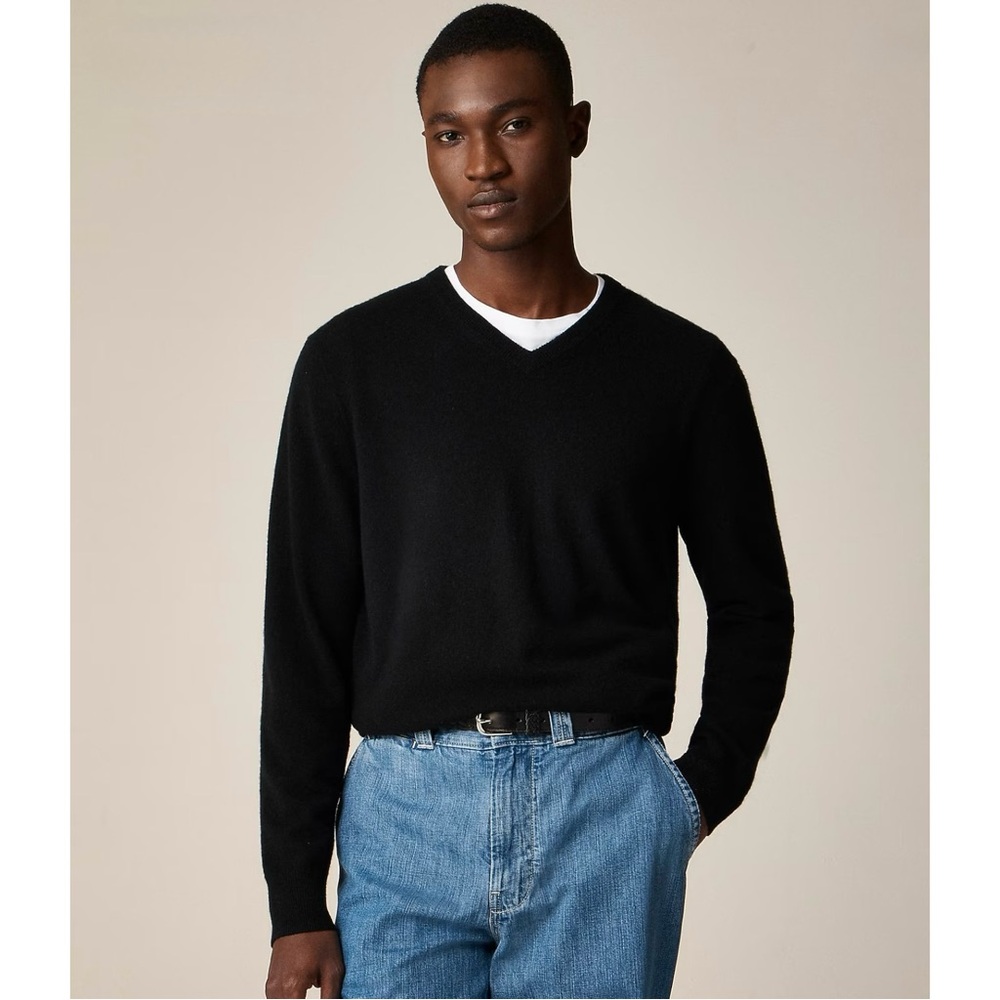 NWT J. Crew Cashmere V-neck Sweater Black